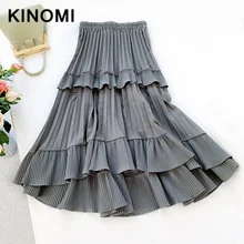 KINOMI, новинка, весенние плиссированные юбки с оборками, элегантные длинные юбки с эластичной резинкой на талии, корейский стиль, многослойные трапециевидные юбки для женщин