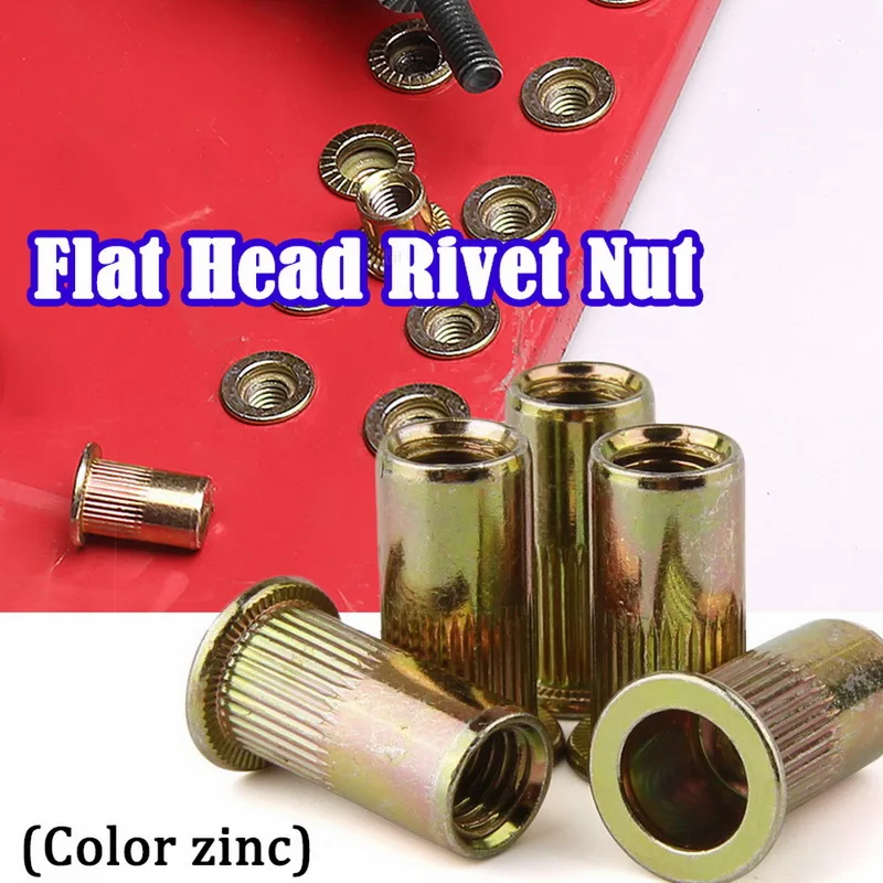 

100Pcs M3 M4 M5 M6 M8 M10 304 Stainless Steel Flat Head Threaded Rivet Insert Nutsert Cap Rivet Nut