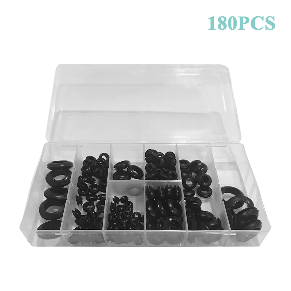 

180pcs Cable Hydraulic Seal Assortment Set Electrical Wire Gasket Rubber Grommet O Ring Plug Plumbing Water Tight Hose Black Car