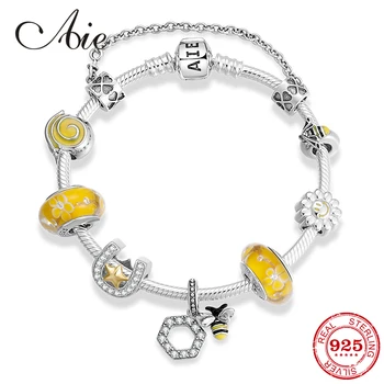 

Wholesale 925 Sterling Silver Yellow bee series Finished product Bracelets with glass beads Bracelets for Women fashion Jewelry