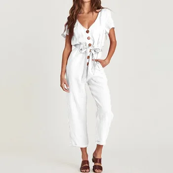 

Women Jumpsuit 2020 spring summer new single-breasted wild nine-point jumpsuit