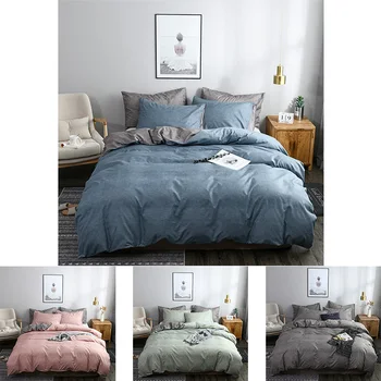 

100% Polyester Duvet Cover Sets Brief Solid Color Twin Full Queen King Size 2pcs/3pcs Sanding Bedding Set