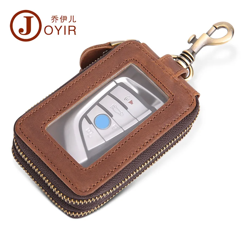 

Double Zipper Retro Casual Leather Key Bag Large Capacity Multi-functional Waist Hanging Men Car Key Storgage Bag