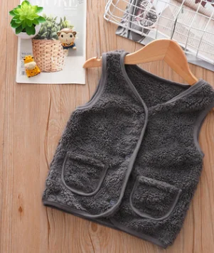 Темно-серый Children's Clothes Kids Vest Fall Toddler Boy Girl Faux-Fur Cotton Vest Warm Fleece Winter Jacket Tops Clothing Pink White Gray - Цвет: Темно-серый