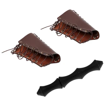 

1 Pair Leather Traditional Hunting Archery Arm Guard with Silicone Finger Saver Arm Protector Arm Protective Gear