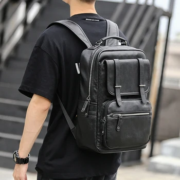 

Leather PU Backpack Men Laptop Backpack Multifunction School Travel Waterproof Bag for Male
