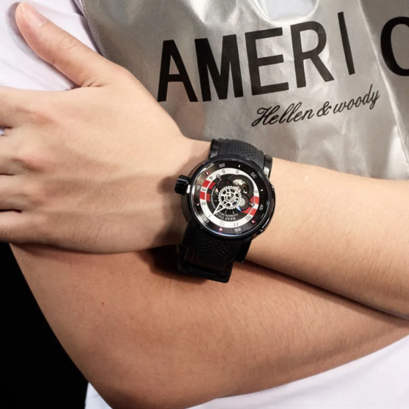 Reef Tiger R/T бренд 100M водонепроницаемые механические мужские часы Tourbillon Роскошные деловые резиновые ремешок автоматические часы erkek saat