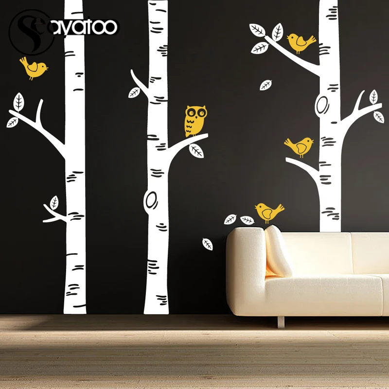 

Seayatoo Large Birch Tree Branch Birds Owl Forest Vinyl Wall Sticker Decal Kids Room Nursery Living Room Bedroom 209x250cm