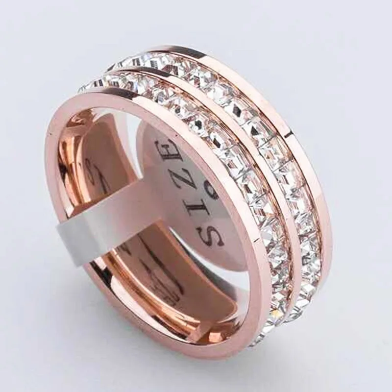 Модные квадратные кольца с австрийскими кристаллами для женщин, ювелирные изделия из нержавеющей стали, розовое золото, циркония, роскошные кольца для любви