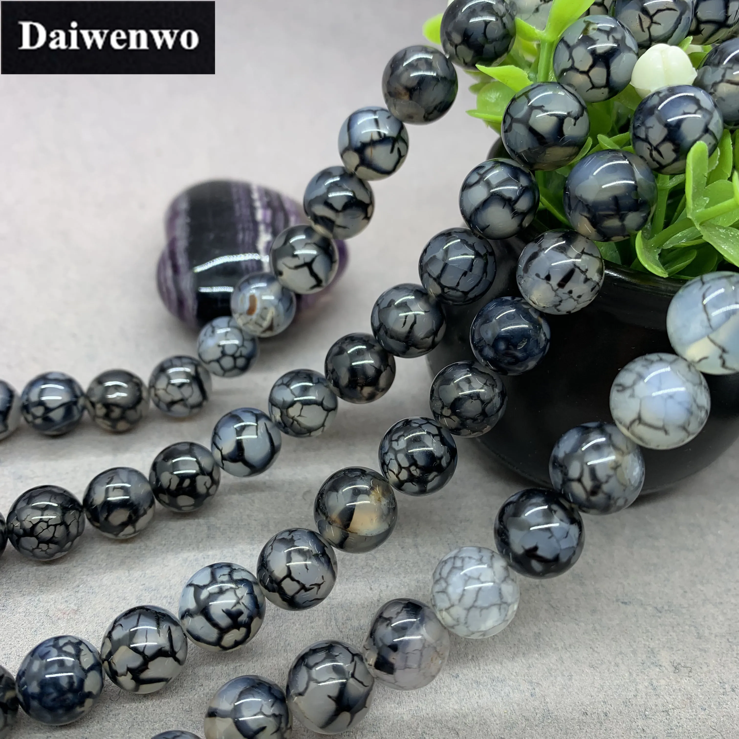 Black Scale Glaze Agate Beads 4-12mm Round Natural Loose Stone Bead Diy Bracelet | Украшения и аксессуары