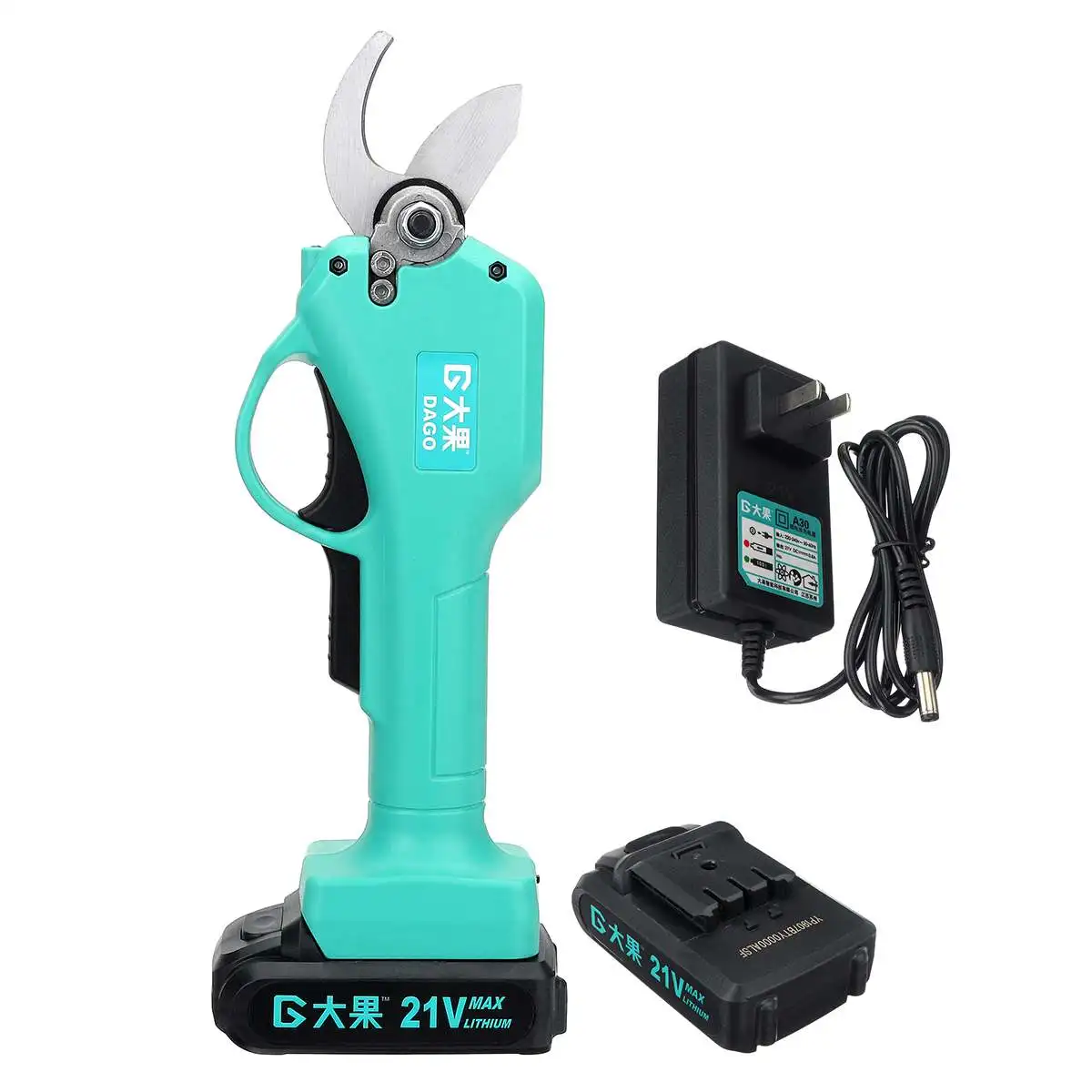 21V Cordless Electric Rechargeable Pruning Shears 30mm Secateur Branch Cutter Tool Garden Pruner With 1 or 2 Lithium Battery - Цвет: With 1 Battery