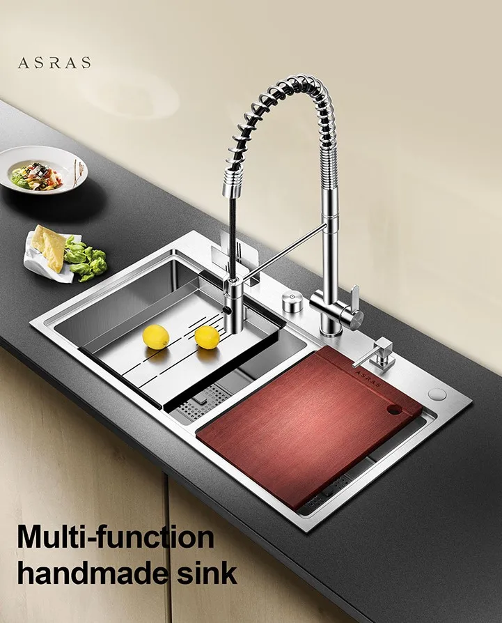 

ASRAS 8248T European 4MM thickened SUS304 handmade kitchen sink set Stainless steel double sink with faucet
