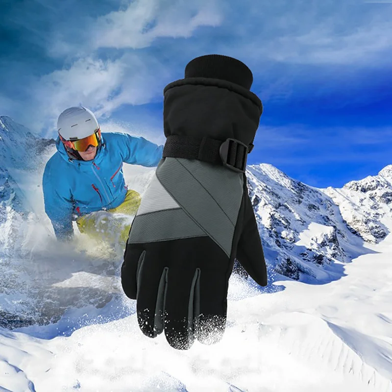 Skiing Gloves Full Finger Thicken Cold Resistant Windproof Thermal Fluffy Waterproof Handwear Outdoor Winter Cycling Sportswear