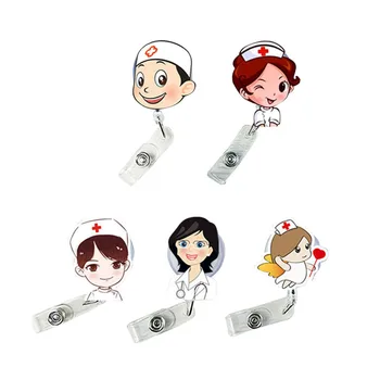 

5pcs Fashion Creative Cartoon Nurse Doctor Card Clip Work Certificate Telescopic Buckle Badge Clip(03 Hospital Nurse +04 Big Eye