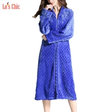 Lu's шикарные женские флисовые халаты на молнии спереди плюшевые кимоно халат мягкий теплый длинный ночной халат домашнее пальто