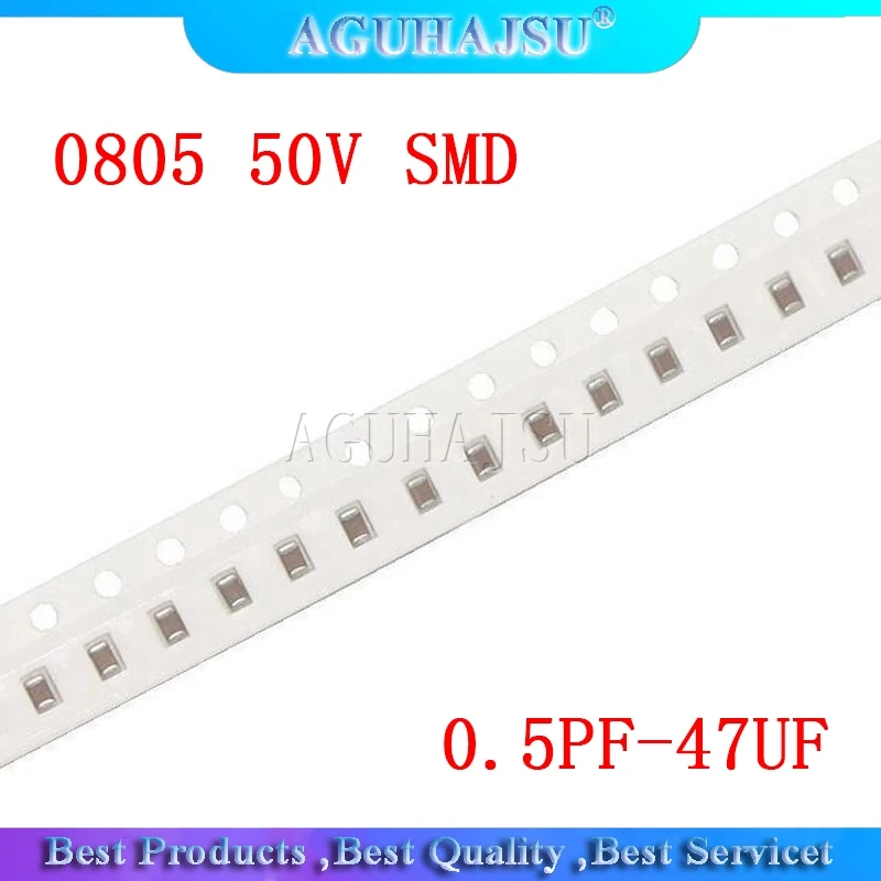 100pcs 0805 50V SMD Thick Film Chip Multilayer Ceramic Capacitor 0.5pF-47uF 10NF 100NF 1UF 2.2UF 4.7UF 10UF 1PF capacitance | Электронные