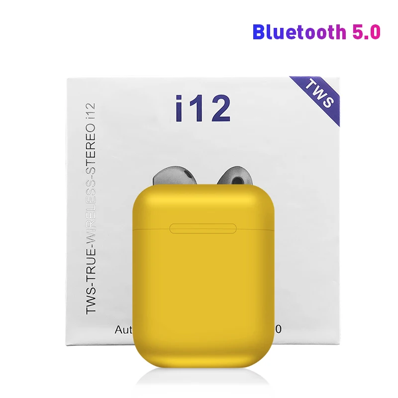 I12 Matte Box Yellow Оригинальные наушники 12 tws наушники Bluetooth 5,0 Беспроводные спортивные наушники гарнитура для Android iphone xiaomi телефон дропшиппинг - Цвет: I12 Matte Box Yellow