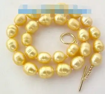 

10-11mm Golden Rice Freshwater Pearl Necklace 14KGP Toggle Clasp