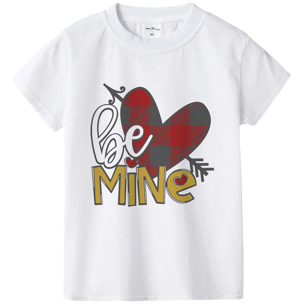Детская футболка на День святого Валентина рубашки Be Mine клетчатые рубашки с сердечками на День святого Валентина футболка с короткими рукавами и рисунком стрелы для маленьких мальчиков и девочек - Цвет: H700-KSTWH-