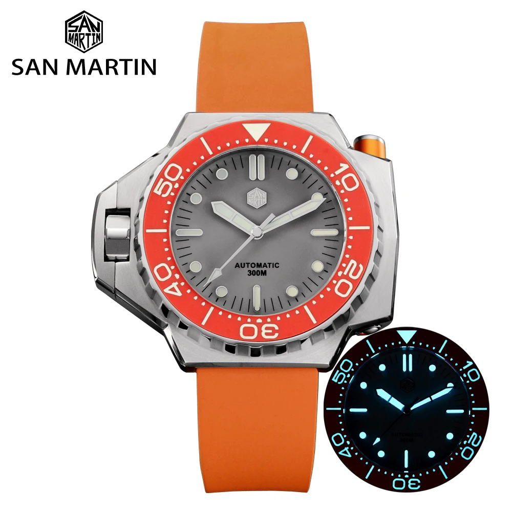 Роскошные часы San Martin Diver с гелиевым устройством двунаправленный вращающийся