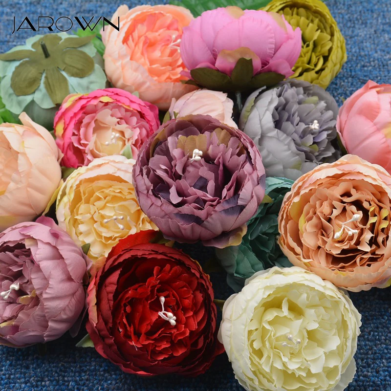 Jarown High Quality Peony Flower Head Silk Artificial Flower Wedding