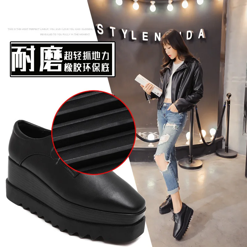 

2017 Spring And Autumn New Style Platform Shoes Europe And America Thick Bottomed High-Heel Lace-up Slanted Heel Square Head WOM