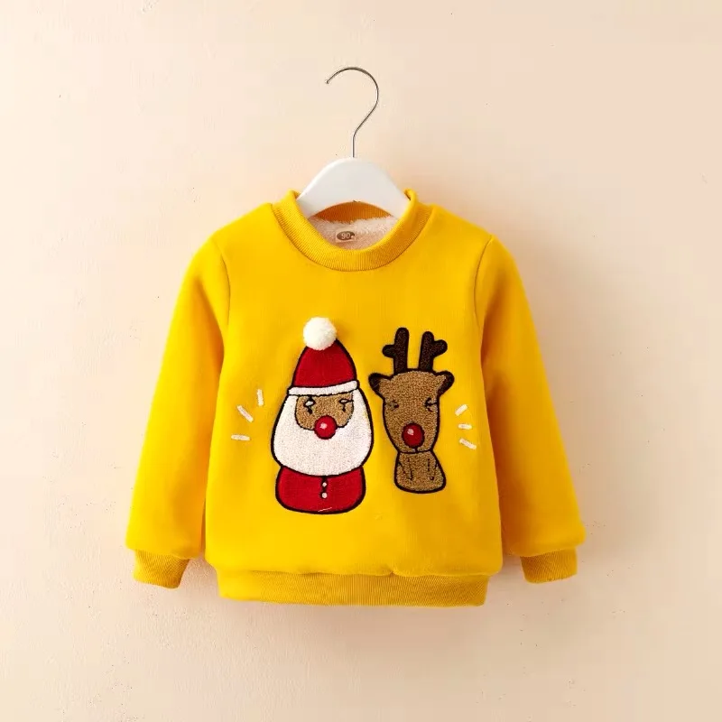 Зимние Топы для маленьких мальчиков; детская бархатная плотная футболка; детская одежда; зимний свитер с рисунком для маленьких девочек - Цвет: Цвет: желтый