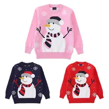 Рождественские свитера для мальчиков и девочек с изображением снеговика; Детский Рождественский пуловер; плотная теплая вязаная одежда; детская одежда; топы с длинными рукавами; От 2 до 8 лет