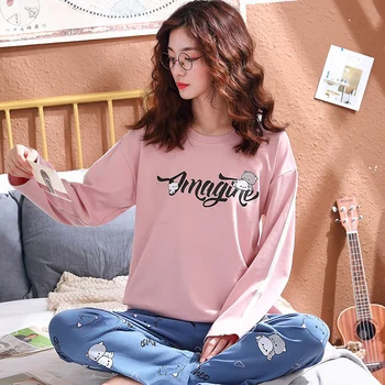 

BZEL Letter Printed Women's Pajama Sets Long Sleeves Long Pants Pyjama Soft Sweet Female Pijama Cute Casual Sleepwear Large Size