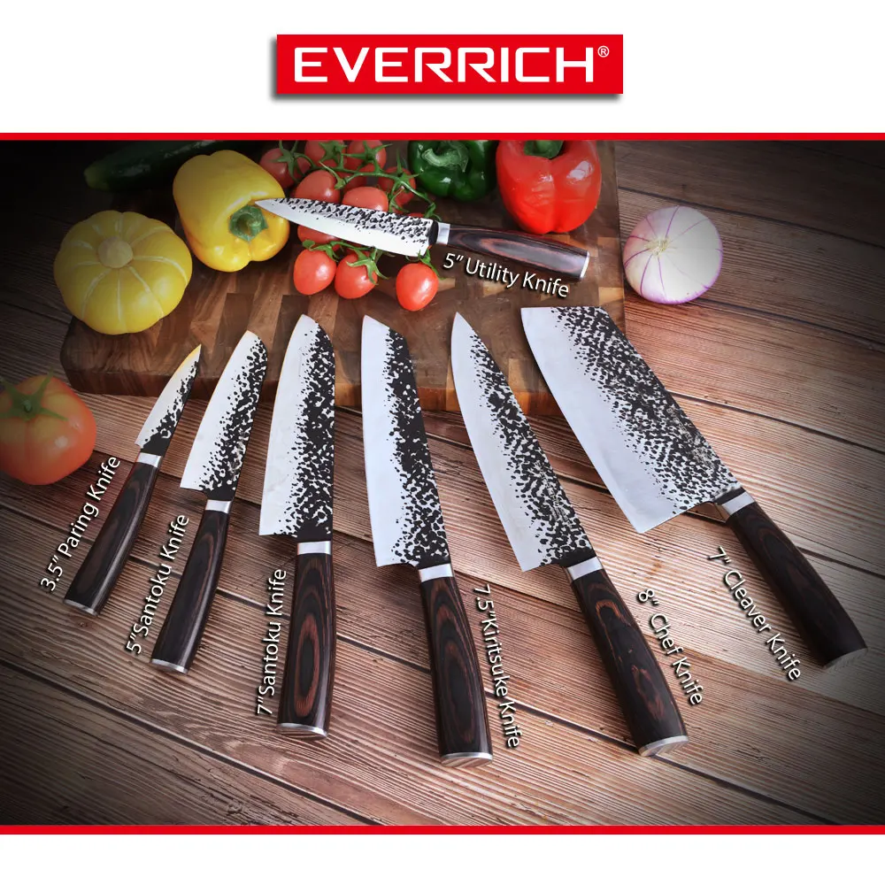 Набор кухонных ножей Everrich 7 шт., нож шеф-повара, нож Santoku, универсальный нож, нож для очистки овощей, острый Кливер, нож для нарезки, подарок