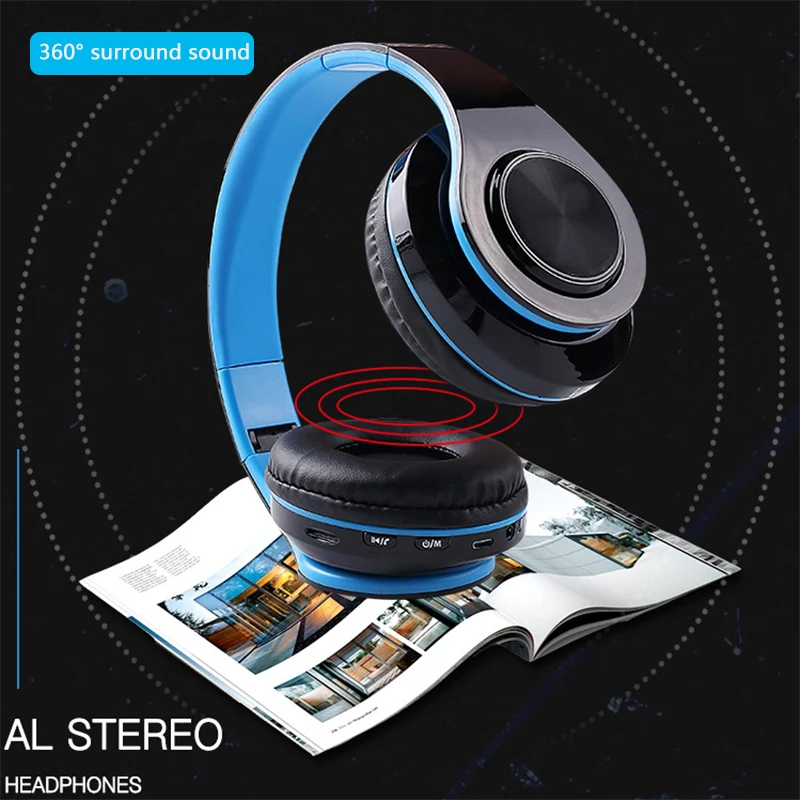Bluetooth headphone Stereo earphones Wireless music headset FM support 32G SD card with Microphone for mobile phone PC tablet