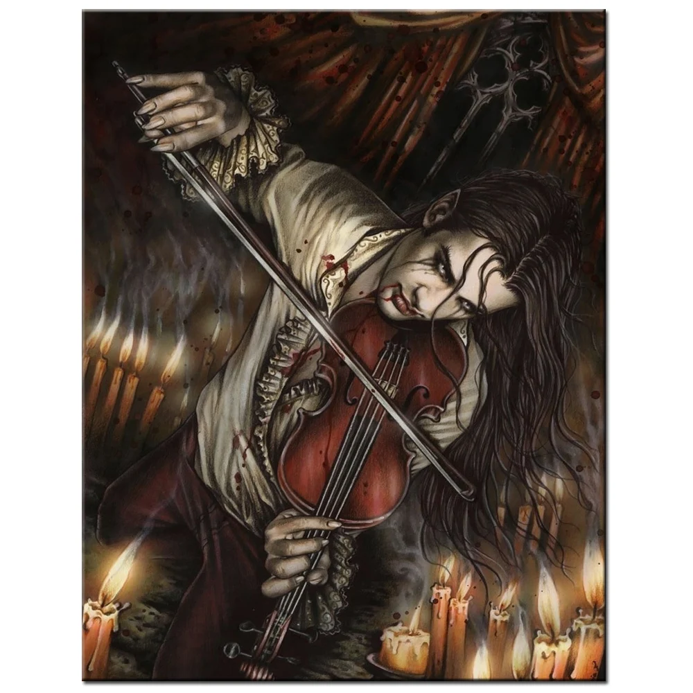 5d diy diamond embroidery vampire men violin halloween scenery diamond painting full square round diamond mosaic rhinestone art