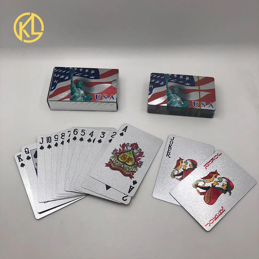 USA Flag Silver Уникальный дизайн 24K золото Посеребренная мозаика доллар США Дубай дизайн игральные карты покер с сертификатом для подарков игры палинг - Цвет: USA Flag Silver