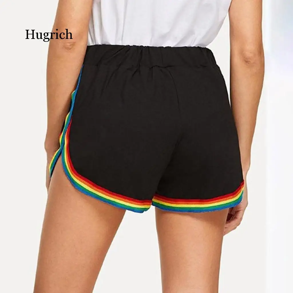 Summer Women Exercise Sports Rainbow Print Lace Up High Waist Casual Ladies Beach Hot Shorts