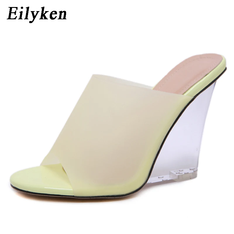 Eilyken/Новинка года; модные летние прозрачные Шлепанцы из ПВХ; прозрачные шлепанцы на танкетке и высоком каблуке; обувь без задника