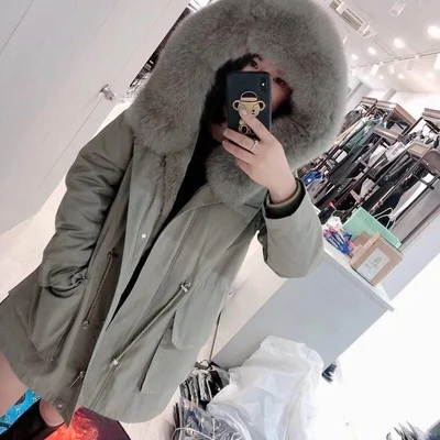 AYUNSUE Winter Coat Women Parka Real Fur Coat Female Rabbit Fur Liner Long Jacket Women Fox Fur Collar Warm Parkas MY4574