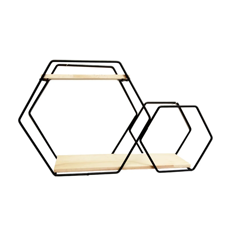 Geometric Storage Rack Hexagon Rack Wrought Iron Grid Wall Shelf