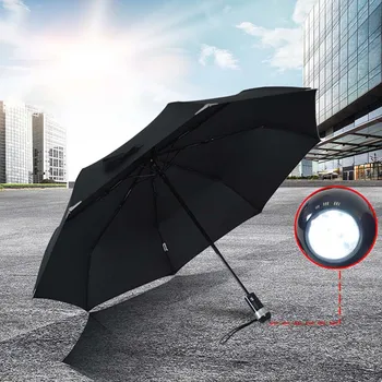 

New monochrome men's convenient steel skeleton folding Umbrellas innovative LED laser flashlight Umbrellas free shipping sale 3