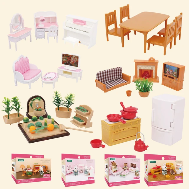 forest animals families dollhouse kitchen living room bedroom bathroom garden fridge table cupboard food miniature accessories 1