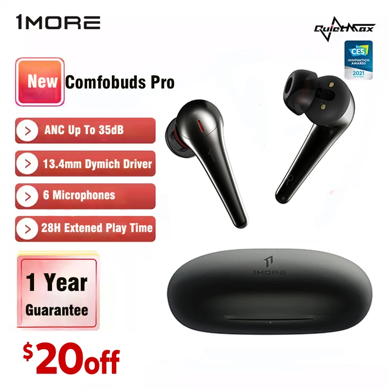 TWS наушники 1MORE Comfobuds Pro ES901 беспроводные с 6 микрофонами Bluetooth 5 0 4 модели активное