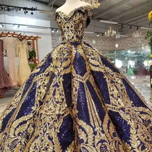 HTL387 темно-синее вечернее платье размера плюс Золотое кружевное с открытыми плечами милое вечернее платье Дубай для женщин Распухшее vestido longo