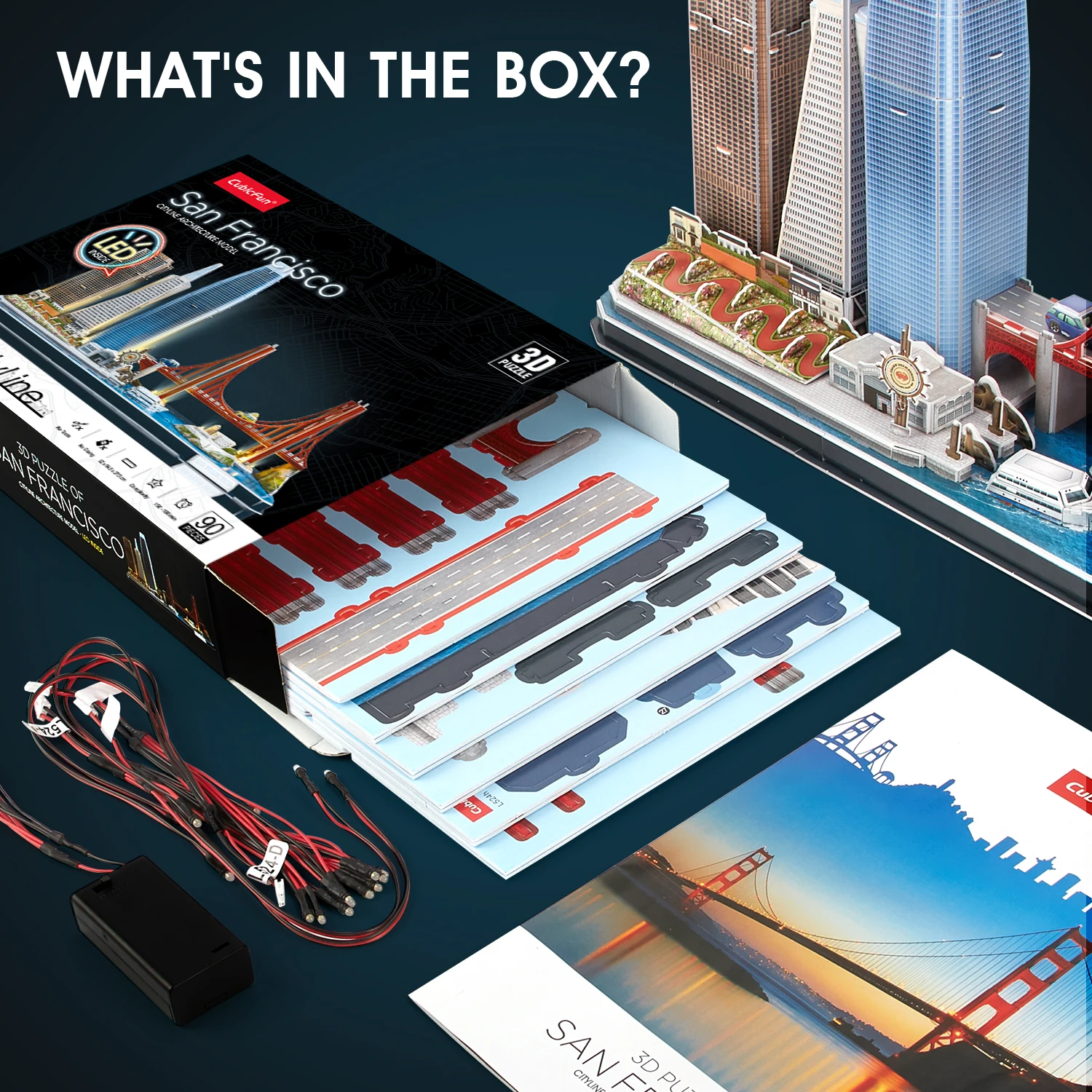 CubicFun 3D Metal Puzzles For Kids Adults LED San Francisco City Architecture Model, Golden Gate Bridge,555 California Street 6