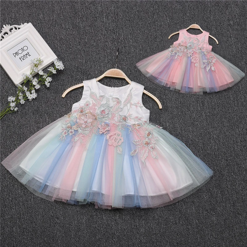Разноцветное платье для малышей; Vestido; платья для новорожденных девочек; От 0 до 2 лет; наряд принцессы на день рождения для новорожденных