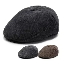 Men Solid Twill Newsboy Hat with Earmuffs Male Faux Wool Felt Black Charcoal Brown Warm Winter Hats Beret Baker Boy Hat