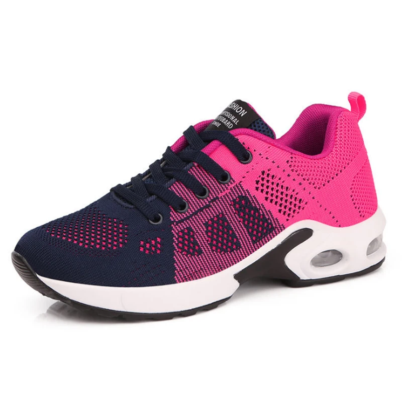 Модные женские кроссовки; кроссовки для бега; уличная спортивная дышащая обувь; легкие удобные кроссовки для бега; спортивная обувь на воздушной подушке со шнуровкой - Цвет: Розовый