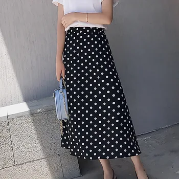 

Summer Women High Waist Polka Dots Pattern Skirt Elegant Wrap Korean Style Chiffon Skirts