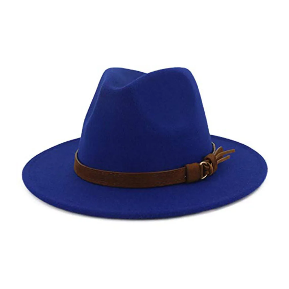 Винтаж сплошной цвет фетровый котелок с широкими полями Fedora Hat Зима флоппи Женская кепка Джаз горра Европейский Американский Круглый Кепка s котелок шапки