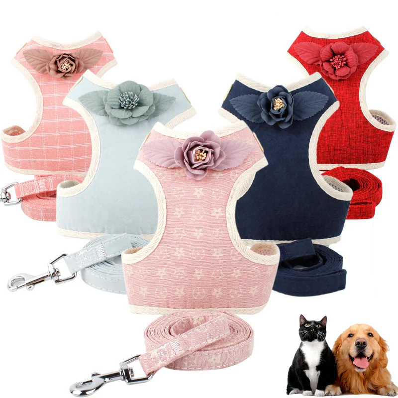 

Fashion Flower Pet Harness Dog Leash Set Air Nylon Mesh Puppy Small Dogs Cat Vest Flower Clothes Accessories Dog Vest Chihuahua