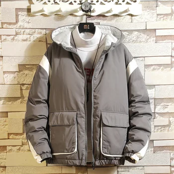 

2019 Autumn And Winter New Korean Men's Thickening Trend Short Hooded Casual Harajuku Loose Tooling Down Jacket