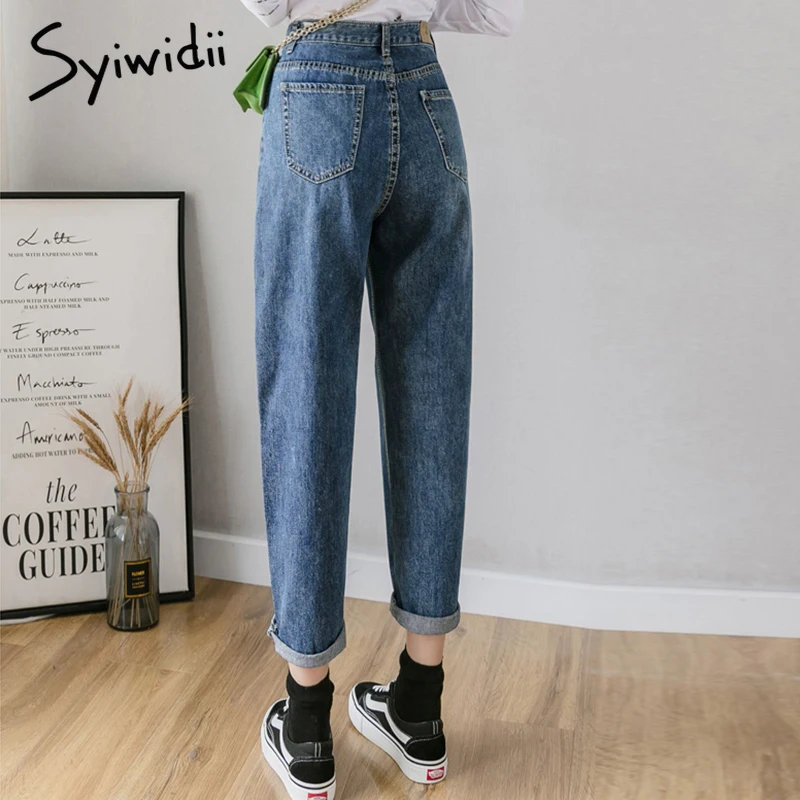 Джинсы женские винтажные с высокой талией прямые порванные|Прямые джинсы| |